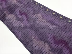 手織り真綿紬横縞に抽象模様織出し名古屋帯